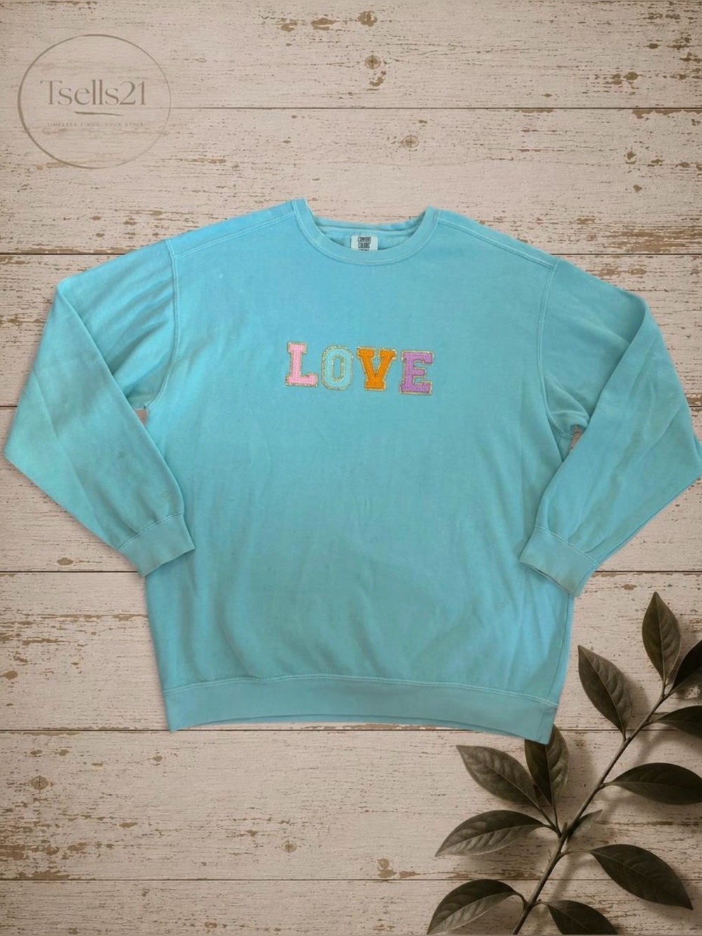 Comfort Colors "LOVE" Blue Cotton Blend Sweatshirt - Size XL